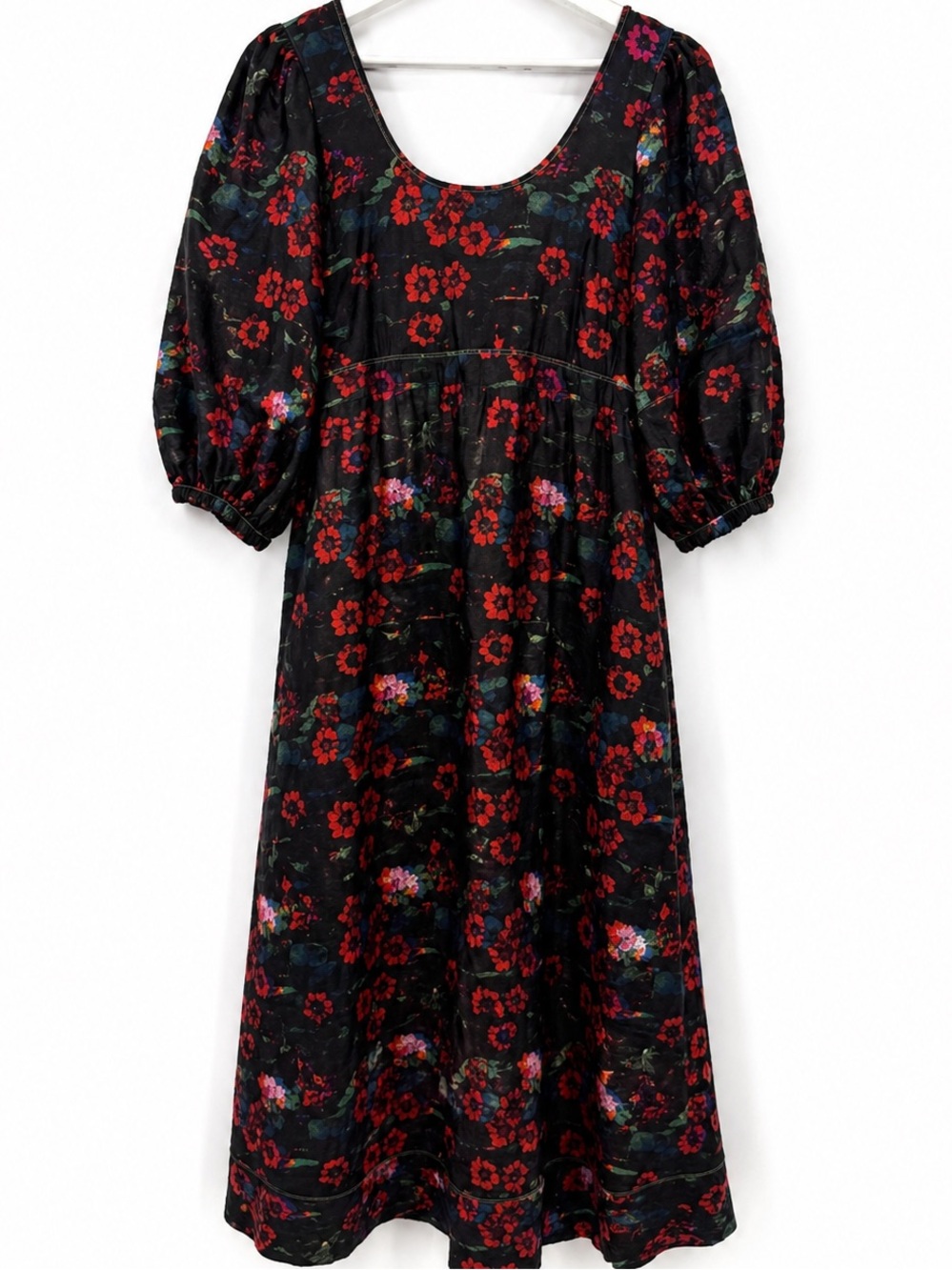 Rachel Comey x Target Dress Womens 2 Red Black Multi Floral 3/4 Sleeve 3D